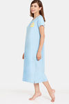 Rosaline Geo Blooms Knit Cotton Mid Length Nightdress - Airy Blue — thumbnail 2